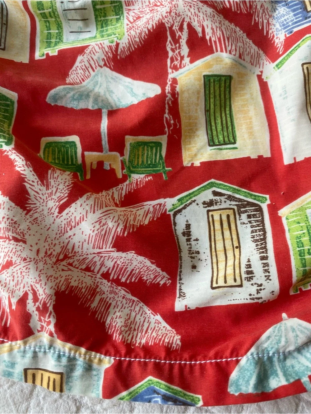Vilebrequin Red Beach Hut Swim Trunks Palm Tree Drawstring Preppy Print Medium